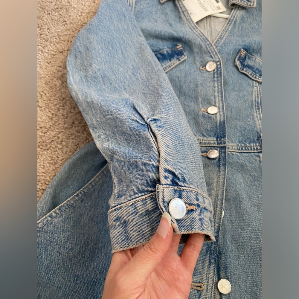 ZARA Denim Midi Shirt Dress Short lapel collar V-neck long sleeves Size XS NWT - Picture 16 of 16